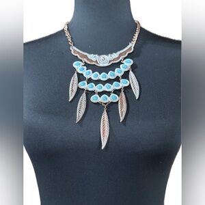 11” adjustable Shyanne Turquoise and Feather Copper Necklace